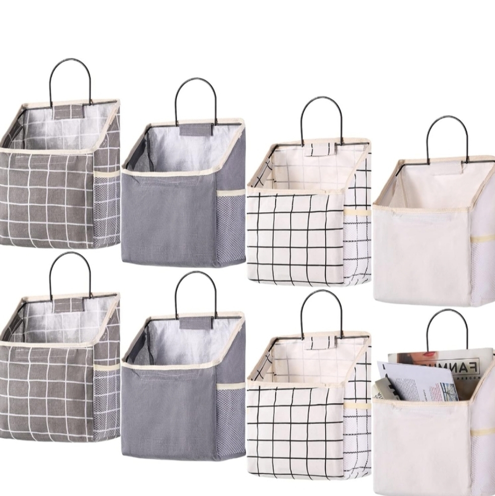 Grid Pattern Hanging Storage Bins - Set of 8